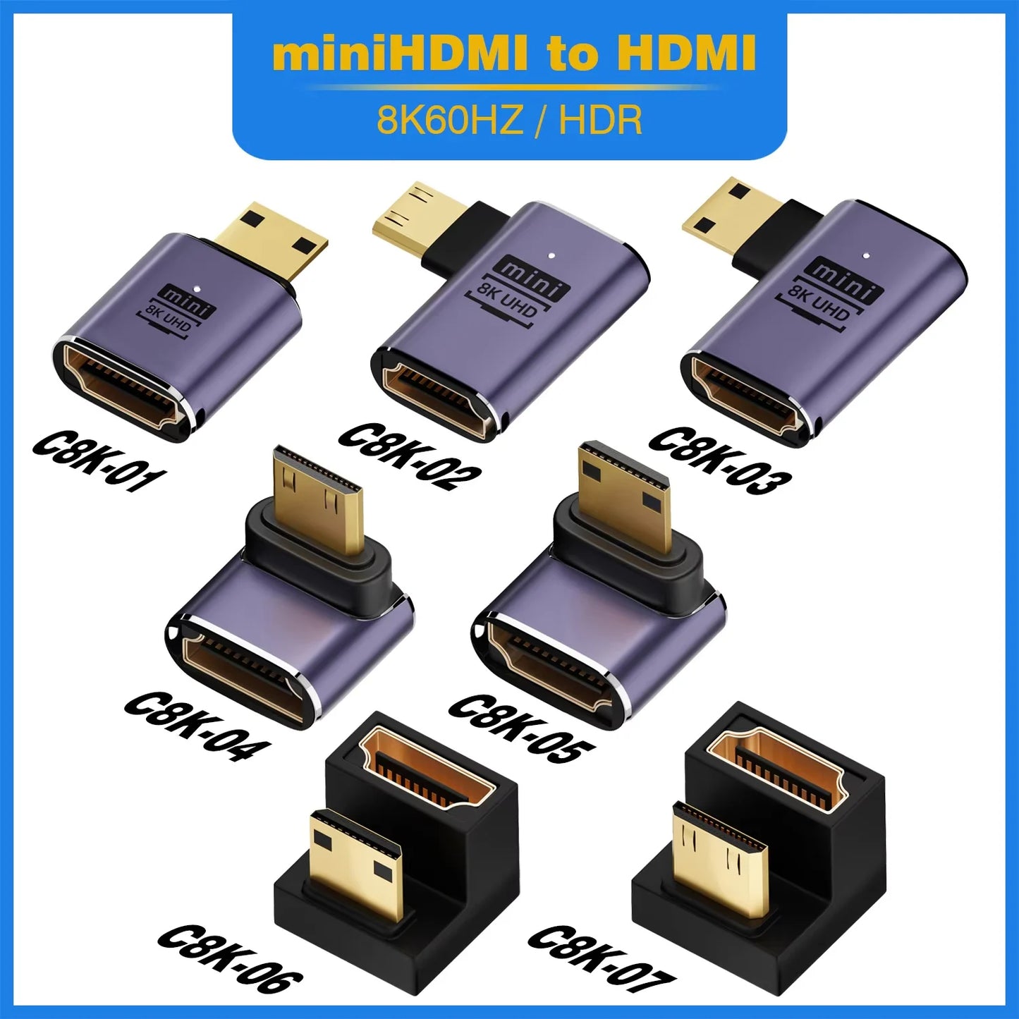 HDMI2.1 Cable Adapter mini micro hdmi to HDMI 2.1 Converter 48Gpbs 8K60HZ 4K120HZ for HDTV Projector PS4 PS5 Laptop PC