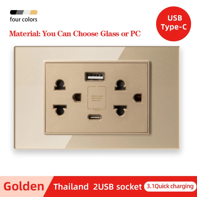 Herepow 118 Series Thailand American Standard مقبس حائطي مزدوج USB محول قابس الأجهزة المنزلية الذكية Type-c 3.1A شحن سريع