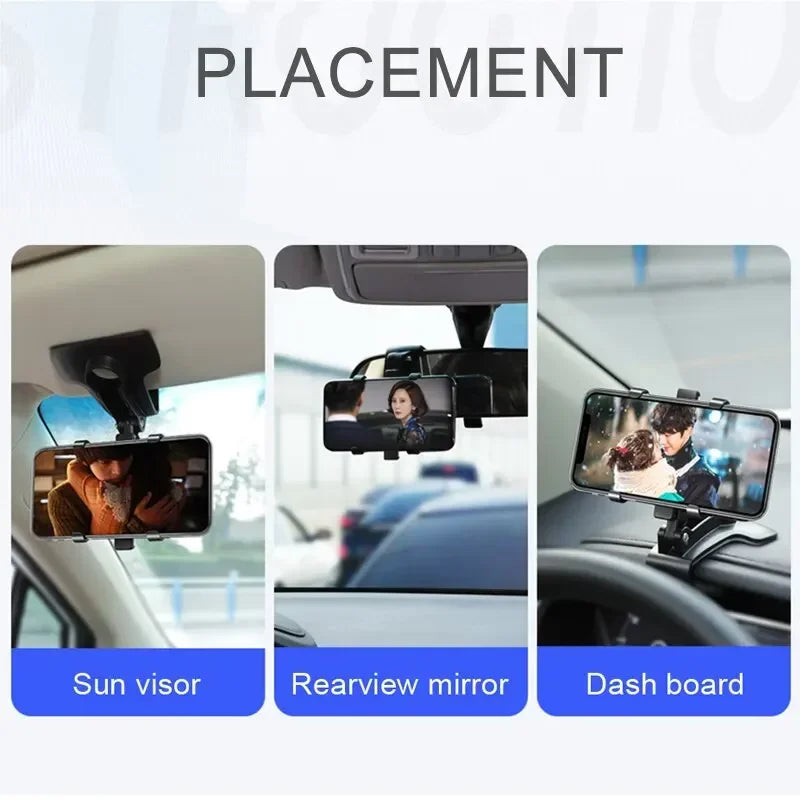 Support de téléphone de tableau de bord pour voiture, rotation à 360 degrés, support de téléphone avec pince en caoutchouc, support universel pour smartphone de voiture pour la navigation