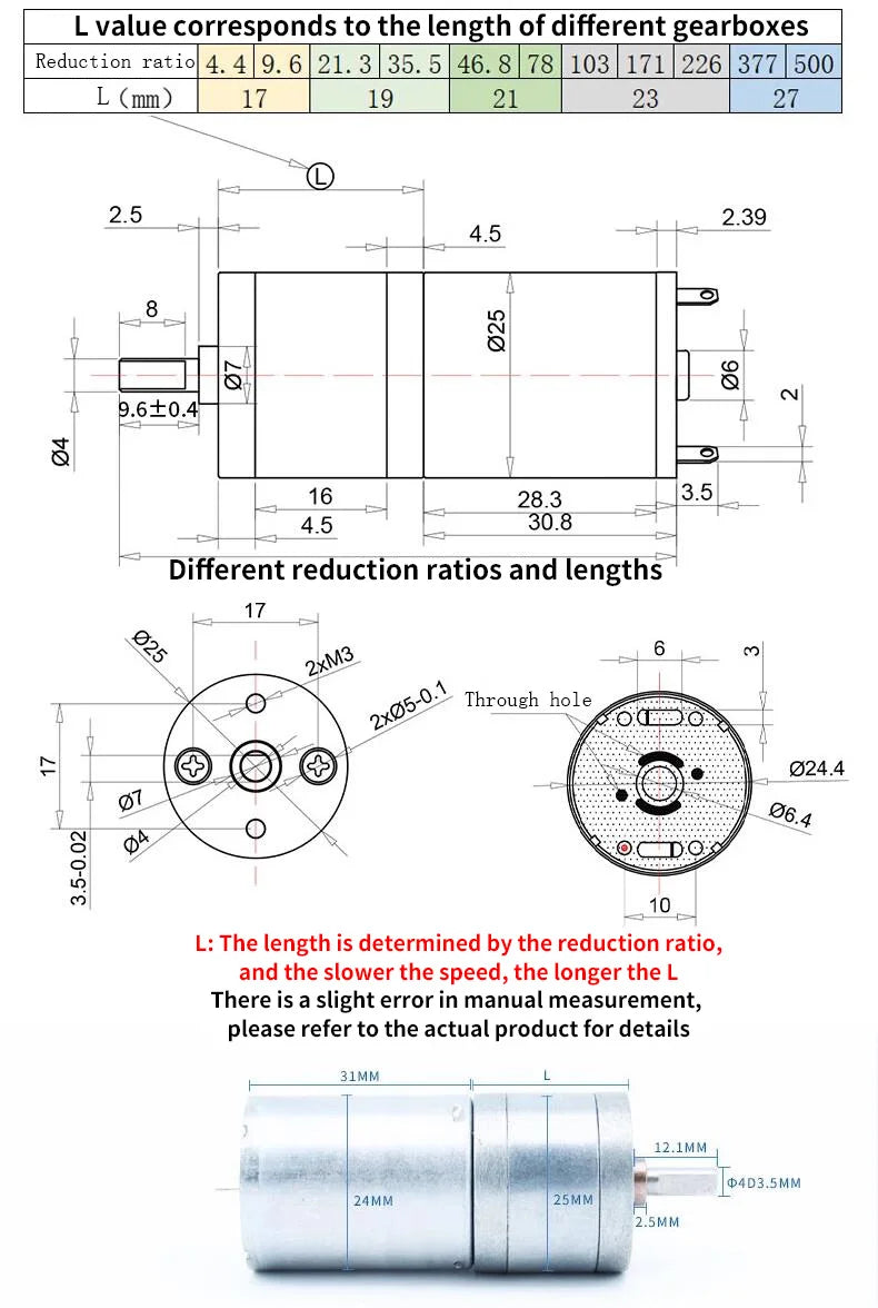 JGA25-370 Geared motor DC motor 6V 12V 24V electric gear motor high torque 5/10/15/30/60/100/150/200/300/400/500/1000/1200 rpm