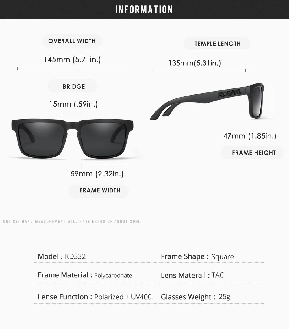 KDEAM Original Design Luxury Men Polarized Sunglasses Sports Driving Square Sun Glasses Fashion Women Shades UV400 Lens Eyewear