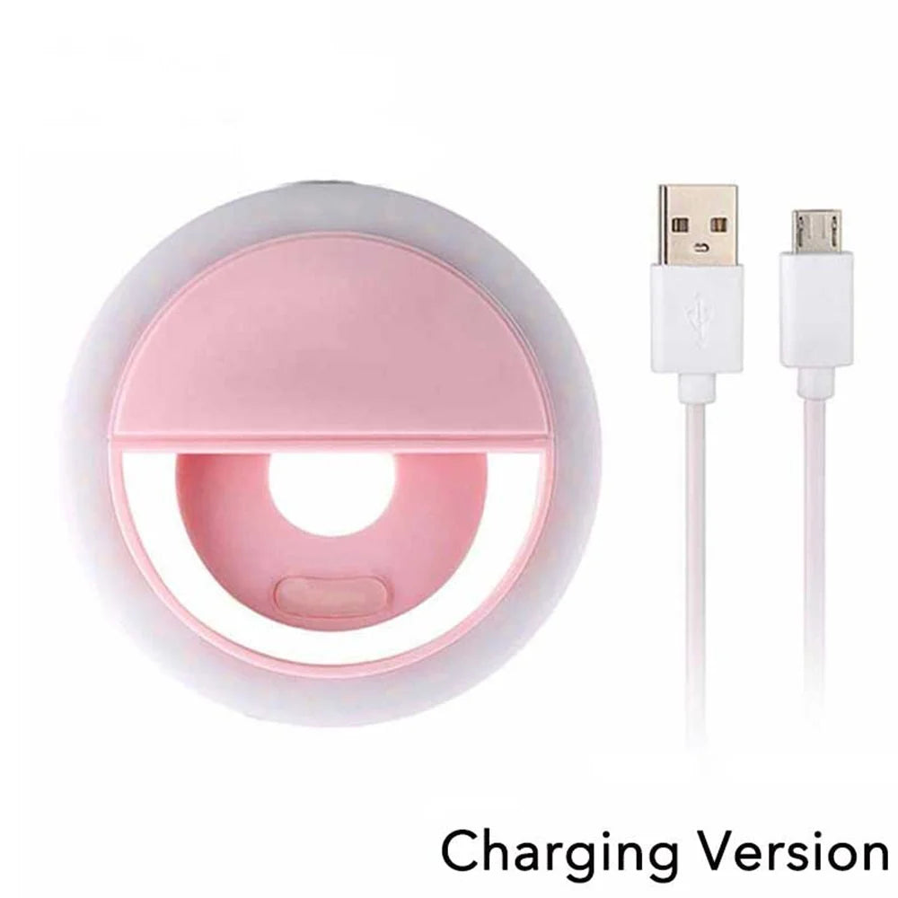 حلقة ضوء سيلفي LED محمولة مع شحن USB وعدسة الهاتف المحمول وبث الفيديو المباشر وإضاءة ملء سيلفي لجميع الهواتف الذكية