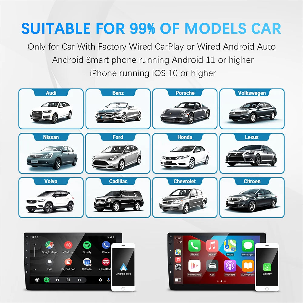 Carplay Wireless Adapter Android Auto 2in 1 Smart Dongle 2025 5G WIFI For iphone Android Phone For Volvo Benz Mg Kia Chery VW