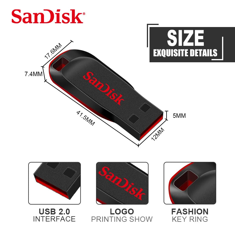 Clé USB 2.0 SanDisk CZ50 32 Go 16 Go 64 Go Clé USB Clé USB Mini Clé USB Cruzer Blade 100% d'origine