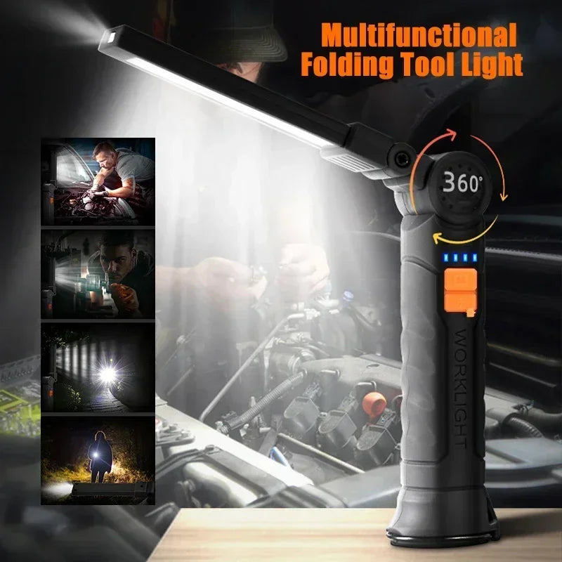 USB Flashlight Rechargeable Built-in Battery Camping Torch LED Work Light with Magnetic Base 5 Modes For Home Outdoor Camping