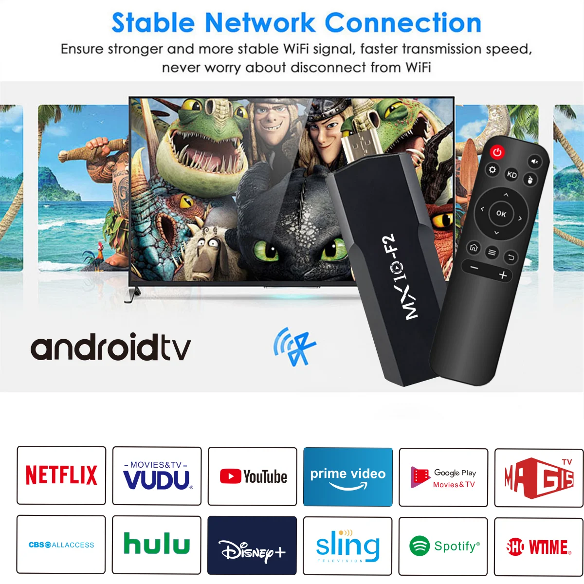 clés tv 1 Go 8 Go 1 unité Android 2024 stb mx10 F2 tv box android 4k eu android tv stick