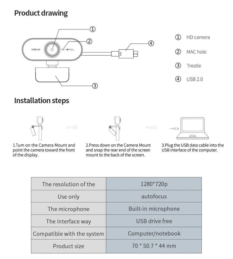 Camera 1080P HD Computer HD USB Camera Built In Microphone USB Network Camera Web Camera For Work With Microphone Tripod