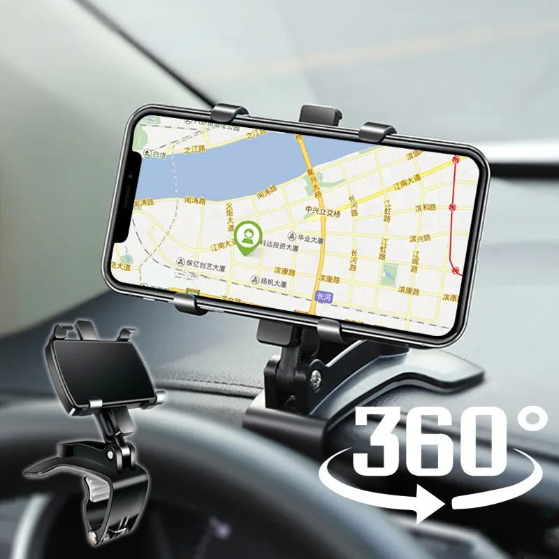 Support de téléphone de tableau de bord pour voiture, rotation à 360 degrés, support de téléphone avec pince en caoutchouc, support universel pour smartphone de voiture pour la navigation