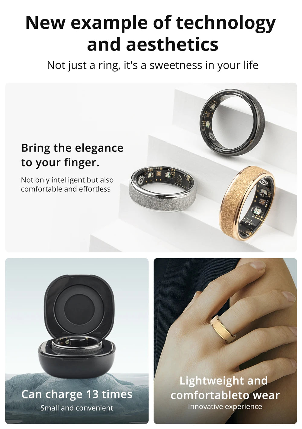 Bague intelligente COLMI R10 2024 pour hommes et femmes, bague intelligente avec étui de chargement, moniteur de santé et de sommeil, étanche 5 ATM pour téléphone Xiaomi