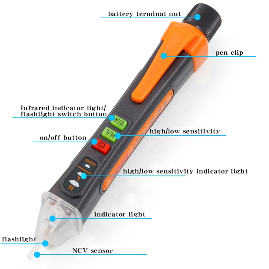 Testeur d'induction haute tension multifonction sans contact NJTY T02A, détecteur de fil sous tension/neutre, stylo testeur électrique domestique