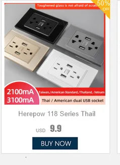 Herepow 118 Series Thailand American Standard Dual USB Wall Socket Smart Home Appliance Plug Adapter Type-c 3.1A Fast Charging