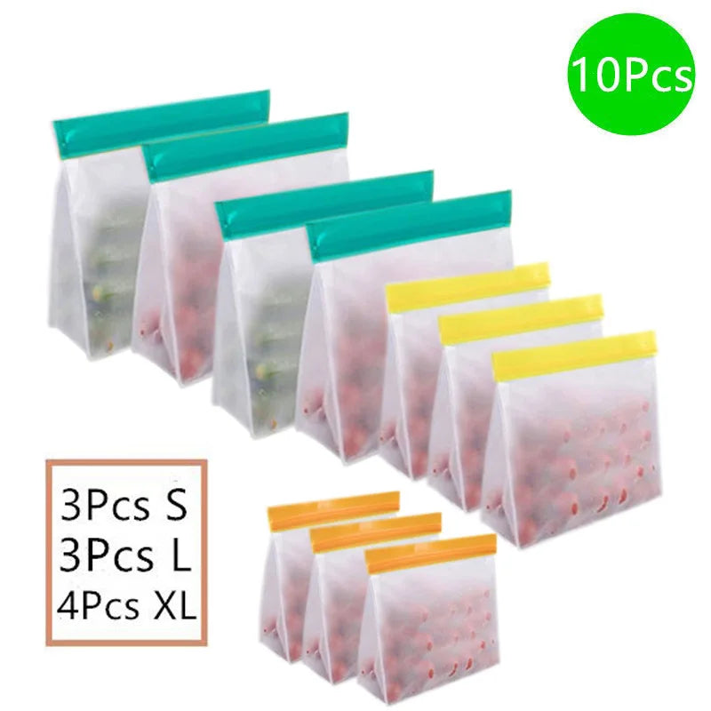 Reusable Silicone Food Bag Freezer Stand Up Food Storage Bag PEVA Bag Leakproof Containers Kitchen Fresh Bag Wrap Ziplock Bag