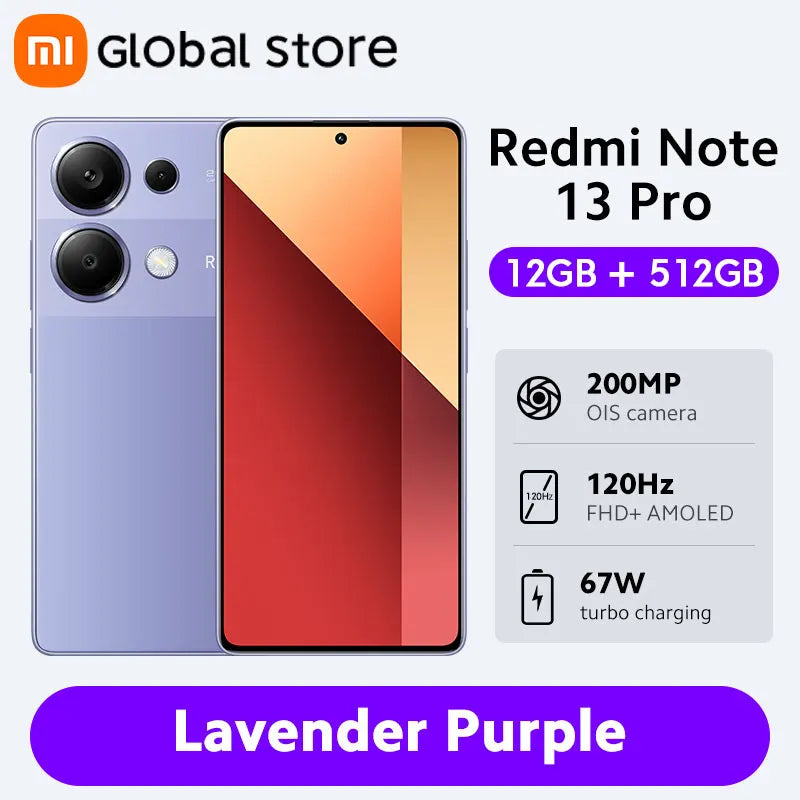 Nouvelle version mondiale du smartphone Xiaomi Redmi Note 13 Pro 4G MTK Helio G99-Ultra 6,67" écran AMOLED 67W Turbo Charge avec 5000mAh