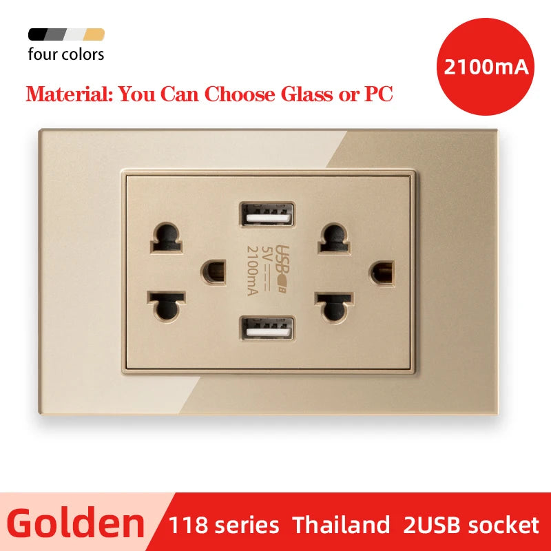 Herepow 118 Series Thailand American Standard مقبس حائطي مزدوج USB محول قابس الأجهزة المنزلية الذكية Type-c 3.1A شحن سريع