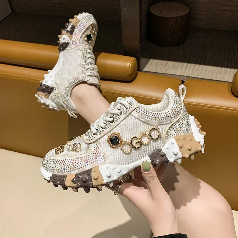 Autumn Women's Sneakers Fashion Luxury Rhinestone Ladies Shoes 2024 New Outdoor Platform Female Sports Shoes Vulcanized