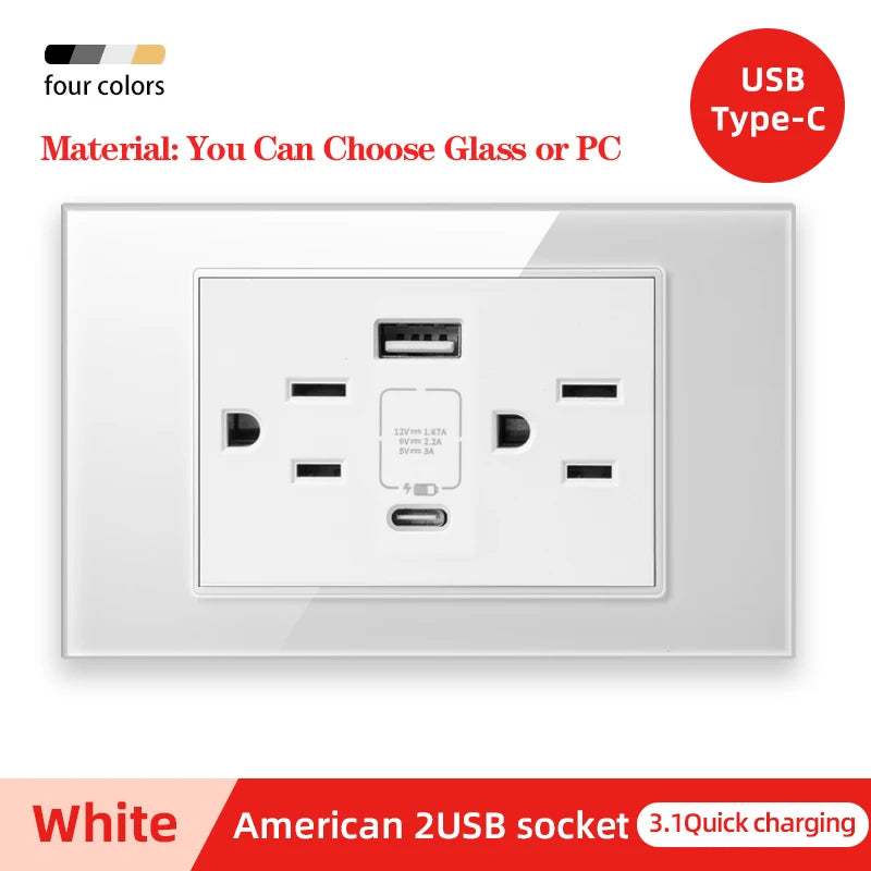 Herepow 118 Series Thailand American Standard Dual USB Wall Socket Smart Home Appliance Plug Adapter Type-c 3.1A Fast Charging