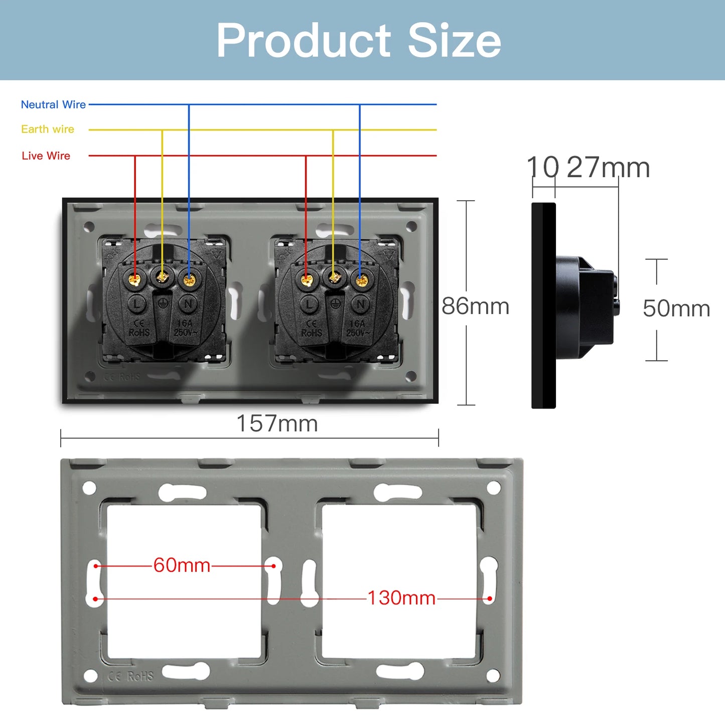 BSEED EU Standard Wall Electrical Sockets Type-C Outlets Wall Power Socket USB Charge Port Glass Panel Kids Protection 16A