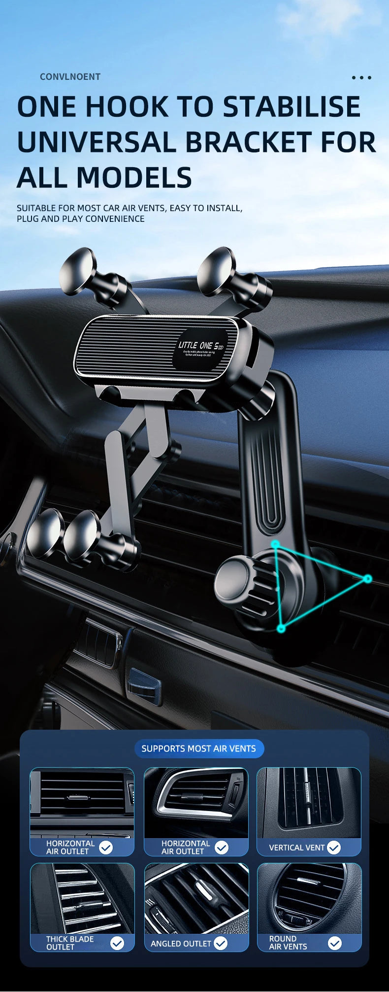 Newest Gravity Car Phone Holder Air Vent Clip Navigation Stand 360-Degree Rotation Air Outlet Smartphone Support for 4.7-7 Inch