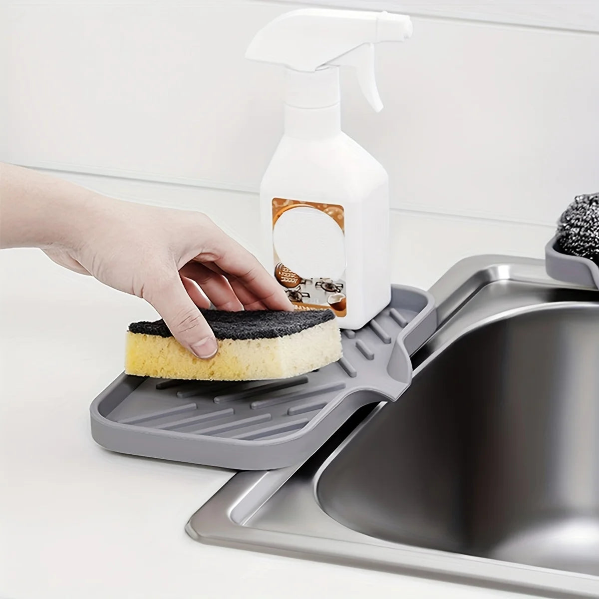 Sink Silicone Tray With Drain Soap Sponge Storage Holder Countertop Sink Scrubber Brush Soap Storage Rack Kitchen Organizer