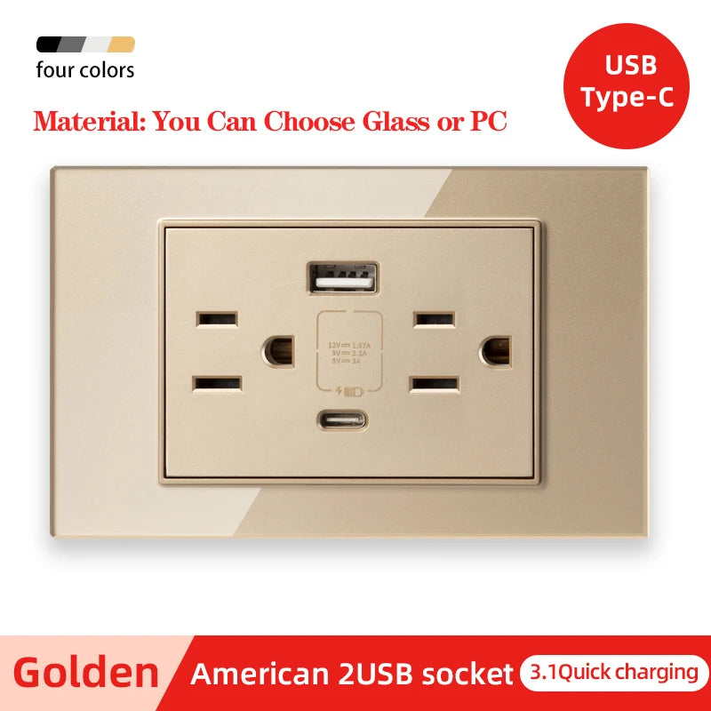 Herepow 118 Series Thailand American Standard مقبس حائطي مزدوج USB محول قابس الأجهزة المنزلية الذكية Type-c 3.1A شحن سريع