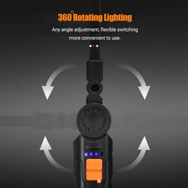 USB Flashlight Rechargeable Built-in Battery Camping Torch LED Work Light with Magnetic Base 5 Modes For Home Outdoor Camping