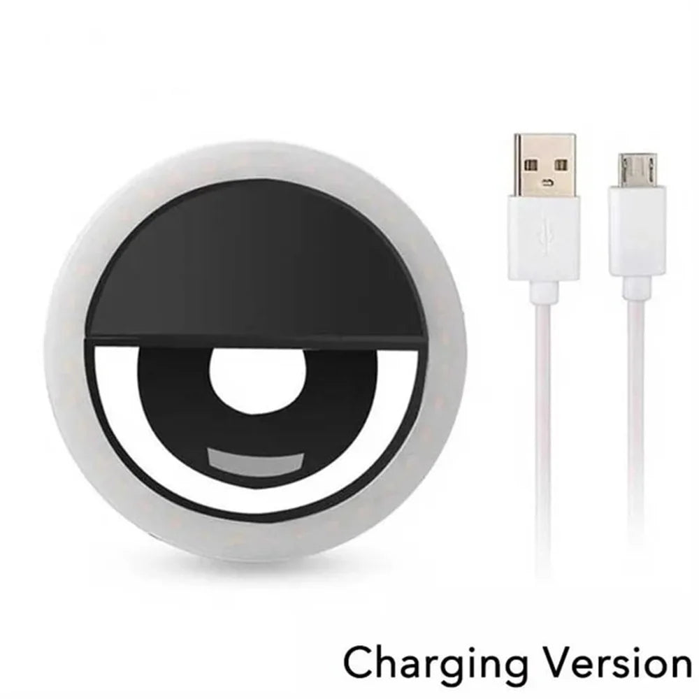 حلقة ضوء سيلفي LED محمولة مع شحن USB وعدسة الهاتف المحمول وبث الفيديو المباشر وإضاءة ملء سيلفي لجميع الهواتف الذكية