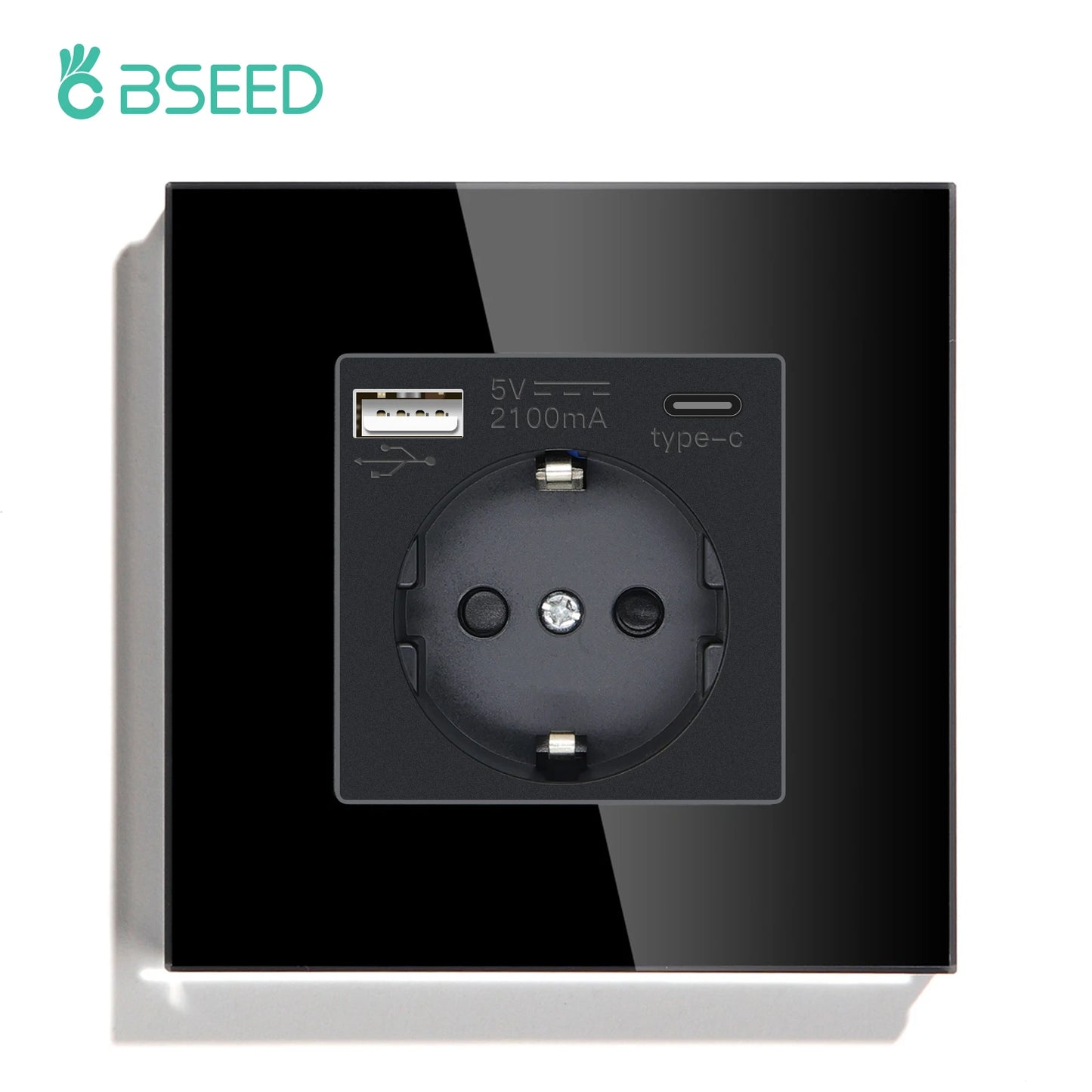 Prises électriques murales standard BSEED EU Prises de type C Prise d'alimentation murale Port de charge USB Panneau en verre Protection pour enfants 16 A