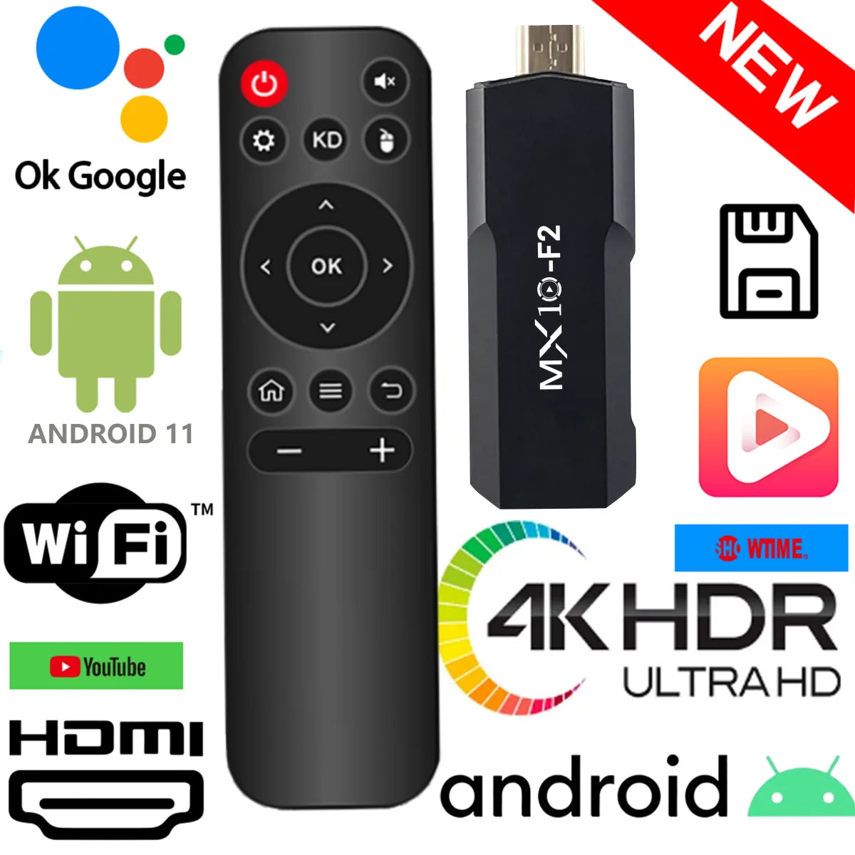 clés tv 1 Go 8 Go 1 unité Android 2024 stb mx10 F2 tv box android 4k eu android tv stick