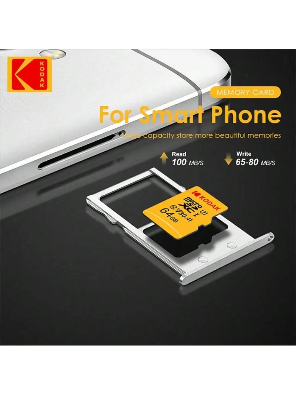 بطاقة ذاكرة Kodak Micro SD بسعة 32 جيجابايت - 256 جيجابايت - فئة عالية السرعة U3 UHS-I للهواتف الذكية والكاميرات الرقمية والأجهزة اللوحية والطائرات بدون طيار Chri