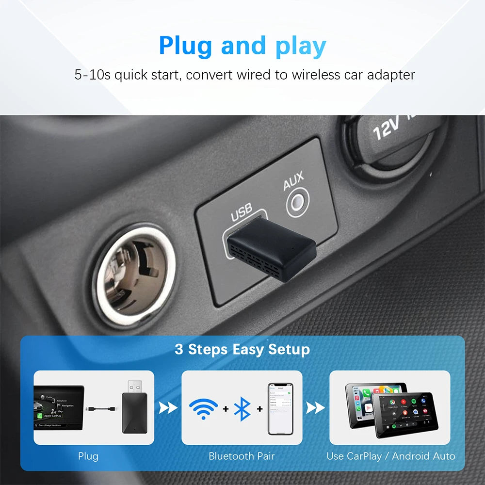 Adaptateur sans fil Carplay Android Auto 2 en 1 Smart Dongle 2025 5G WIFI pour iPhone Téléphone Android pour Volvo Benz Mg Kia Chery VW