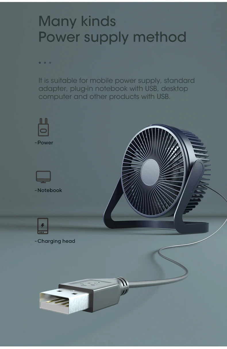 Mini ventilateur d'alimentation USB 5 pouces petit ventilateur de refroidissement de bureau portable refroidisseur super silencieux ventilateur de rotation à 180 degrés pour appareils électroménagers