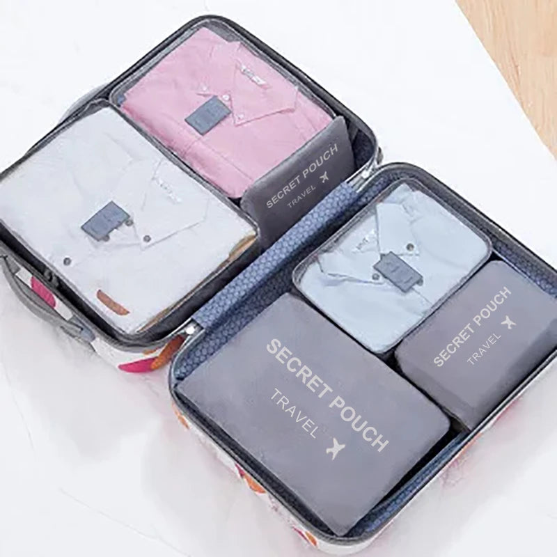 6 Pcs/Set Pink/Blue/Grey Travel Storage Bag Large Capacity Waterproof Luggage Clothing Underwear Storage Bag Bag With Zipper