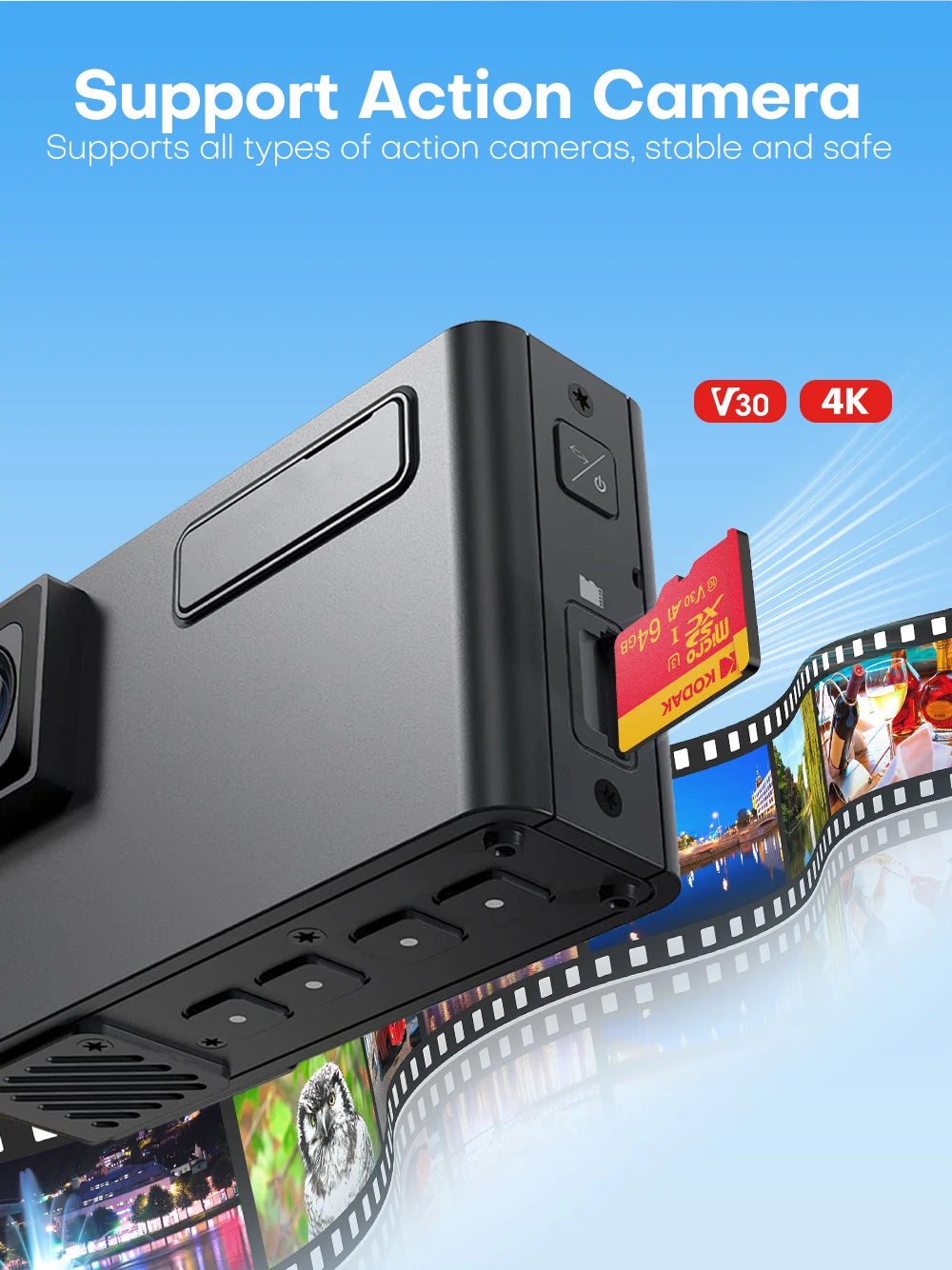 بطاقة ذاكرة Kodak MicroSDXC عالية السرعة C10 4K V30 UHS-I بسعة 32 جيجابايت و64 جيجابايت و128 جيجابايت و256 جيجابايت للهواتف الذكية والكاميرات والطائرات بدون طيار مع محول