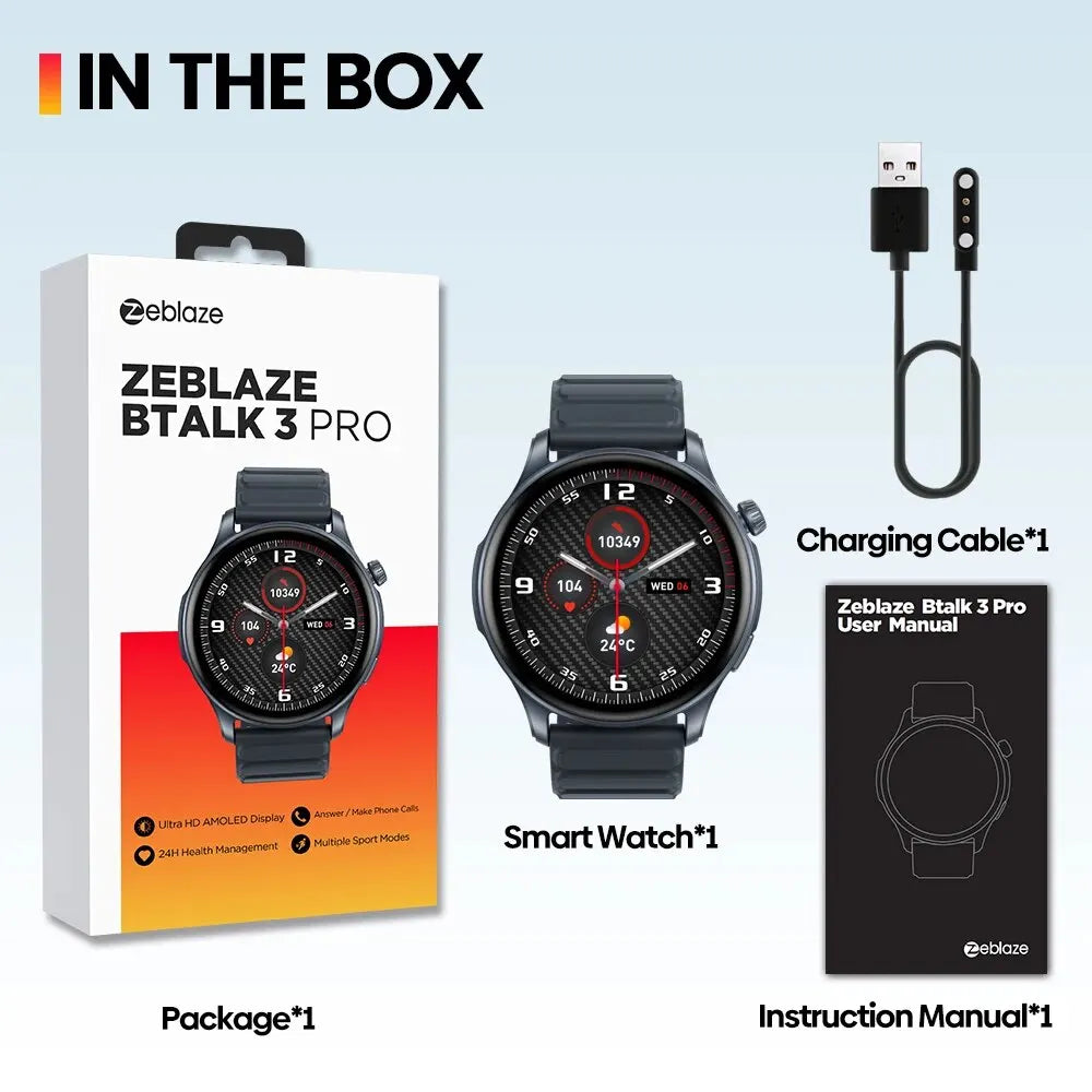 New Zeblaze Btalk 3 PRO 1.43" AMOLED Display Smart Watch Bluetooth Phone Callings Health and Fitness Tracking Smartwatch