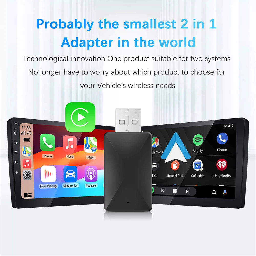 Carplay Wireless Adapter Android Auto 2in 1 Smart Dongle 2025 5G WIFI For iphone Android Phone For Volvo Benz Mg Kia Chery VW