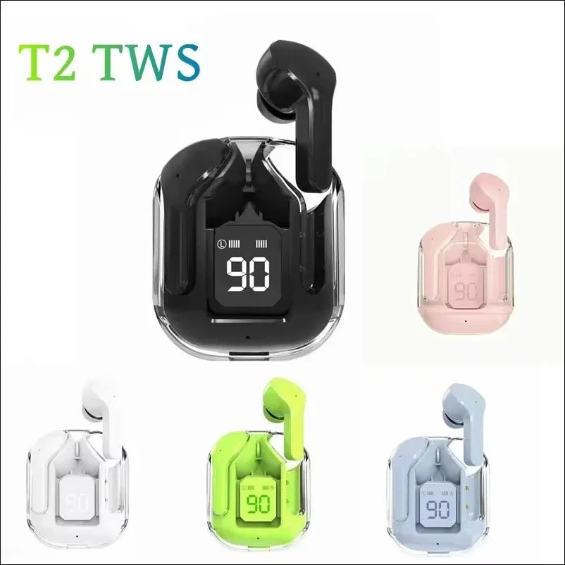 Casque Bluetooth sans fil T2 Tws Écouteurs Bluetooth Transparent ENC Power Affichage numérique Son stéréo Écouteurs pour smartphones