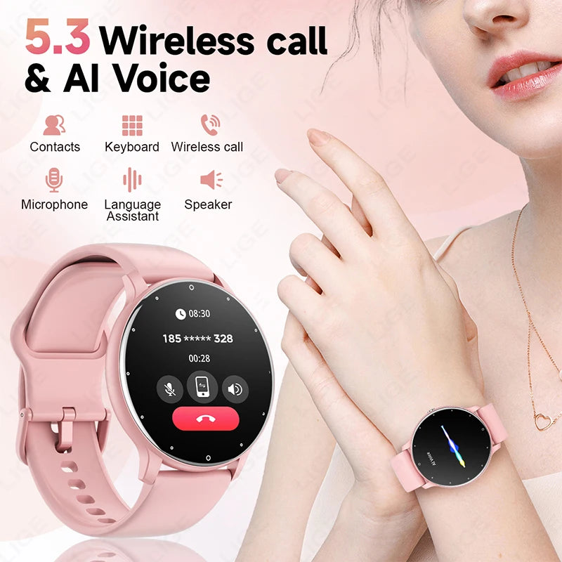 LIGE Ladies Smart Watch Men Bluetooth Sport Fitness Blood Oxygen Heart Rate Monitor Smartwatch For Xiaomi Huawei Phone 2024 New