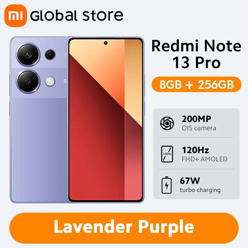 Nouvelle version mondiale du smartphone Xiaomi Redmi Note 13 Pro 4G MTK Helio G99-Ultra 6,67" écran AMOLED 67W Turbo Charge avec 5000mAh