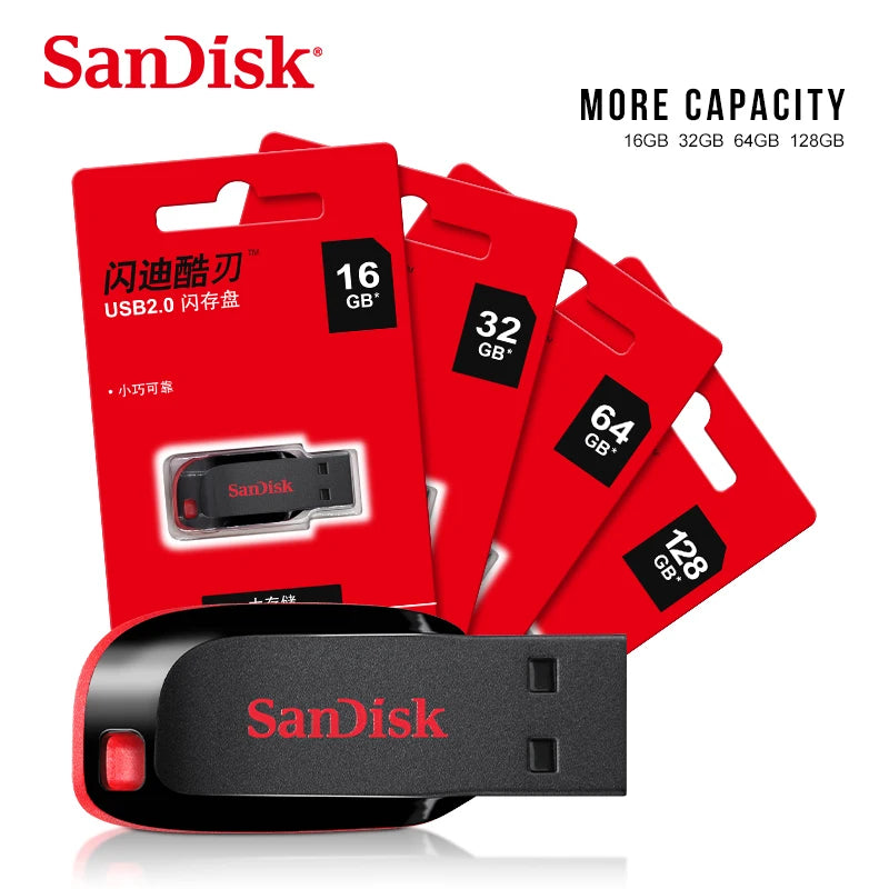 Clé USB 2.0 SanDisk CZ50 32 Go 16 Go 64 Go Clé USB Clé USB Mini Clé USB Cruzer Blade 100% d'origine