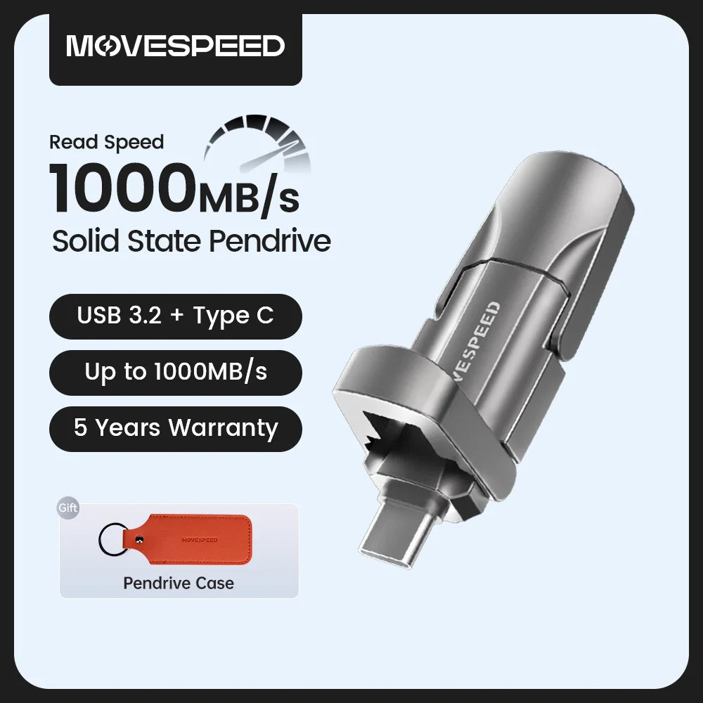 محرك أقراص فلاش MOVESPEED 1000MB/s SSD USB3.2 Gen 2 Type C بسعة 1 تيرابايت و512 جيجابايت و256 جيجابايت و128 جيجابايت لأجهزة الكمبيوتر والهواتف الذكية والكمبيوتر اللوحي