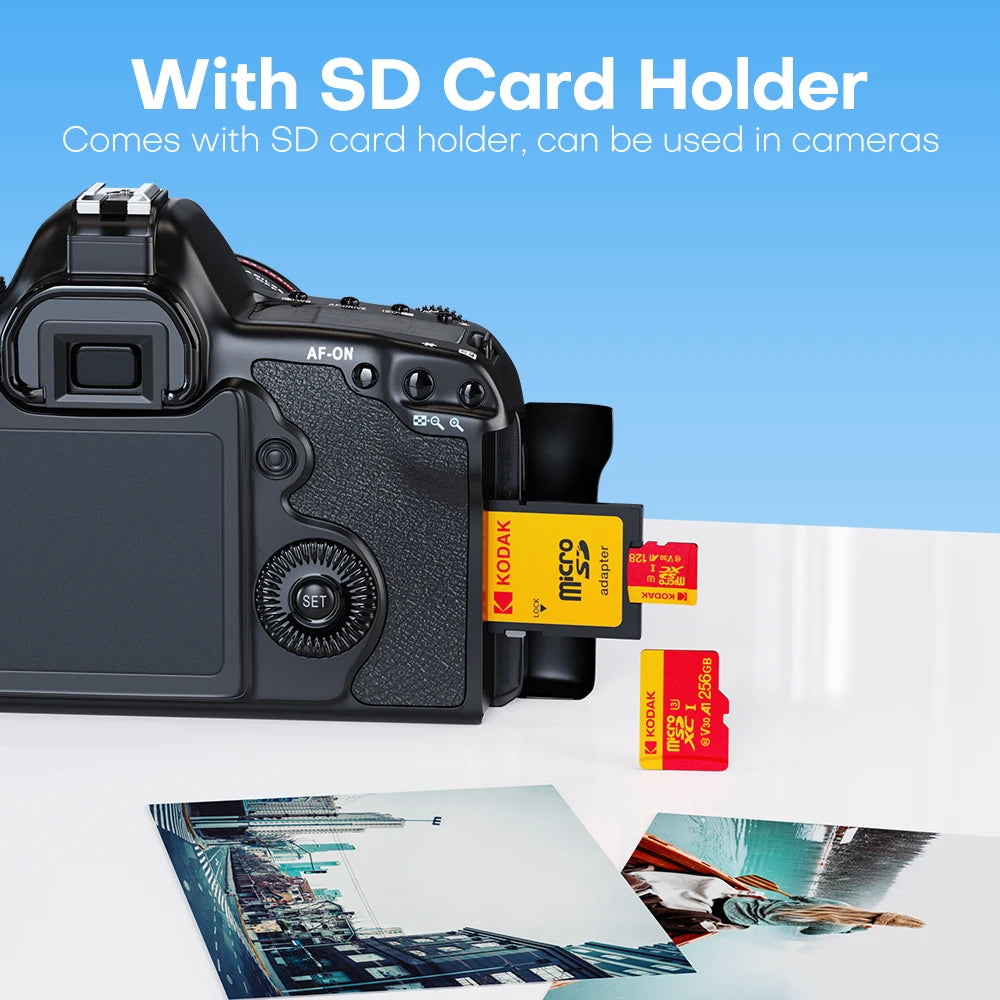 بطاقة ذاكرة Kodak MicroSDXC عالية السرعة C10 4K V30 UHS-I بسعة 32 جيجابايت و64 جيجابايت و128 جيجابايت و256 جيجابايت للهواتف الذكية والكاميرات والطائرات بدون طيار مع محول