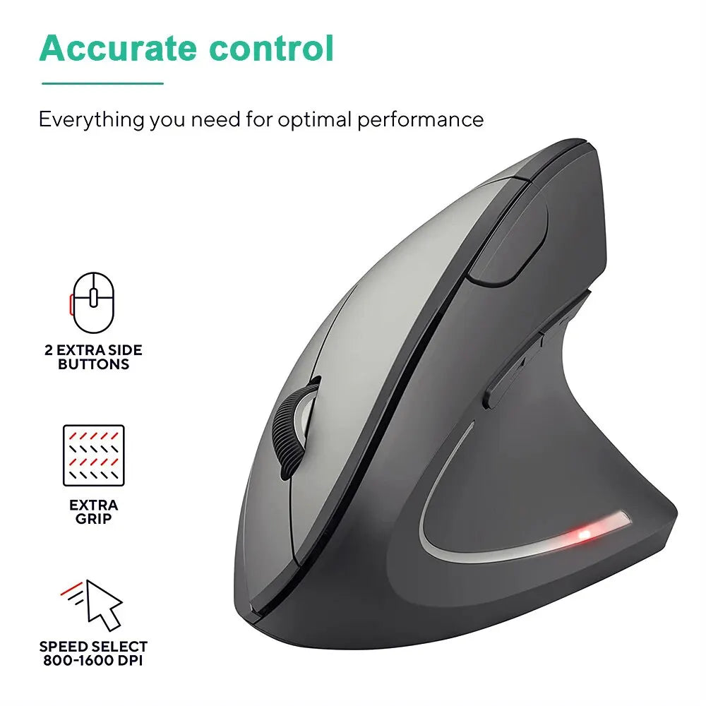 Vertical Mouse Ergonomic 2.4GHz Wireless Optical Mice 3 Adjustable DPI 800/1200/1600 6 Buttons for Laptop PC Computer Desktop