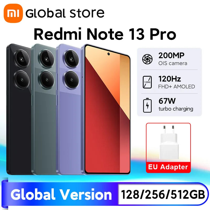 Nouvelle version mondiale du smartphone Xiaomi Redmi Note 13 Pro 4G MTK Helio G99-Ultra 6,67" écran AMOLED 67W Turbo Charge avec 5000mAh