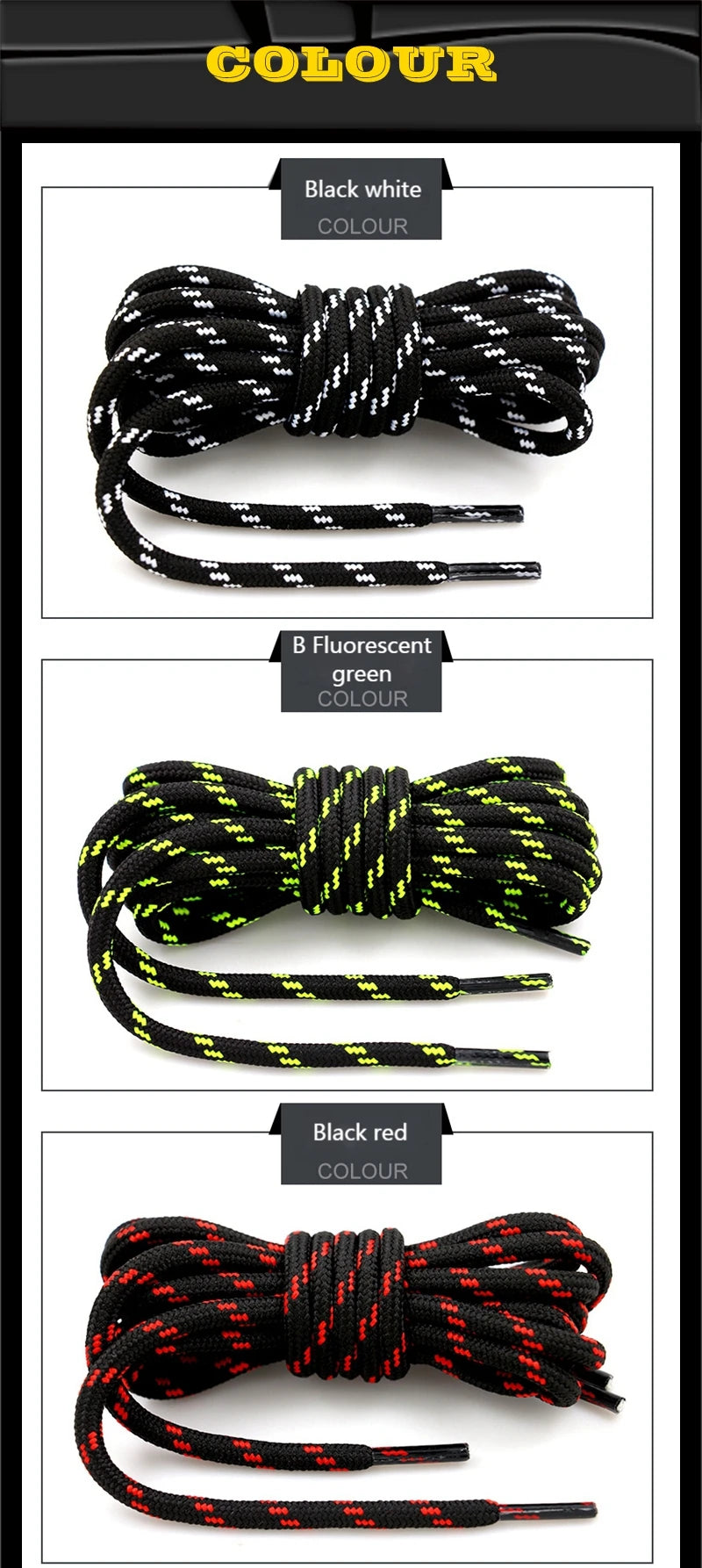 Round Shoelaces Outdoor Hiking Sports Shoe Lace Sneakers Shoelaces Length100/120/140/160CM Laces Black and White Shoelace Unisex