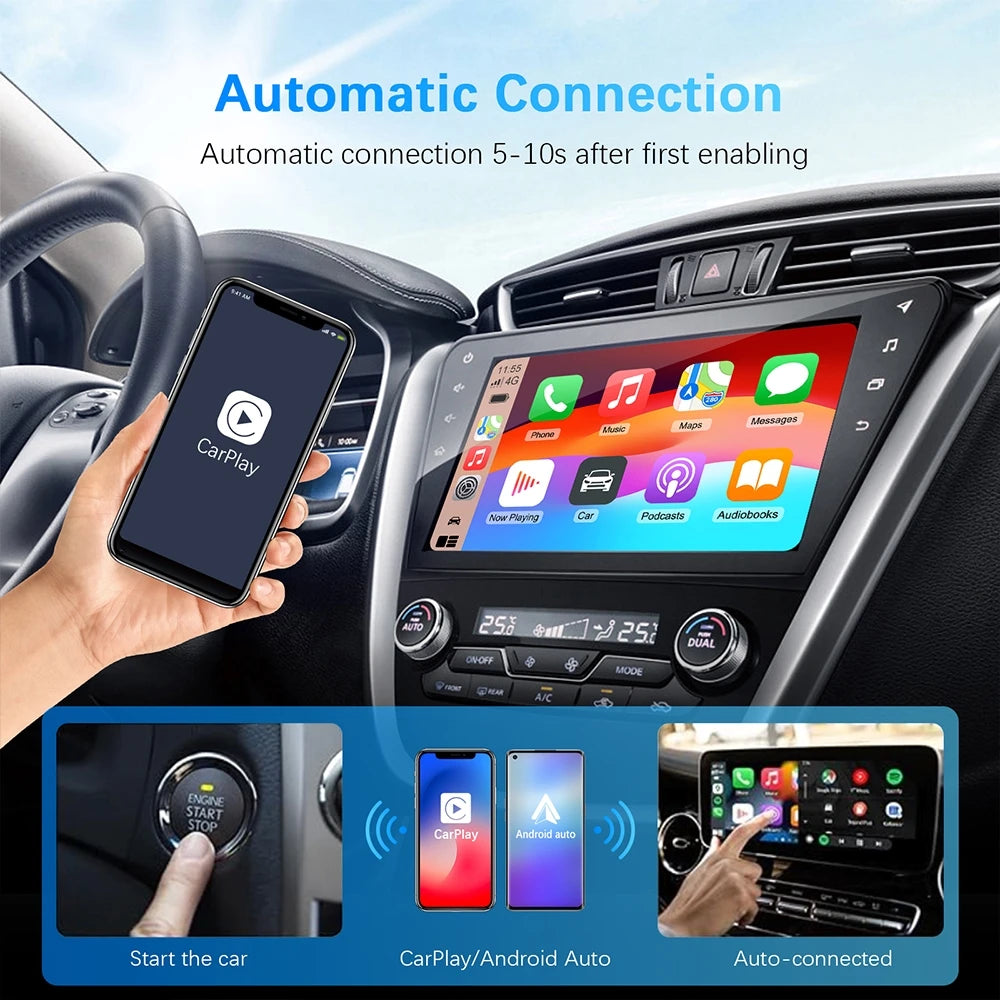 Adaptateur sans fil Carplay Android Auto 2 en 1 Smart Dongle 2025 5G WIFI pour iPhone Téléphone Android pour Volvo Benz Mg Kia Chery VW