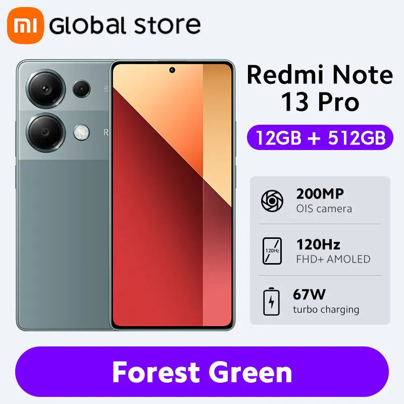 Nouvelle version mondiale du smartphone Xiaomi Redmi Note 13 Pro 4G MTK Helio G99-Ultra 6,67" écran AMOLED 67W Turbo Charge avec 5000mAh