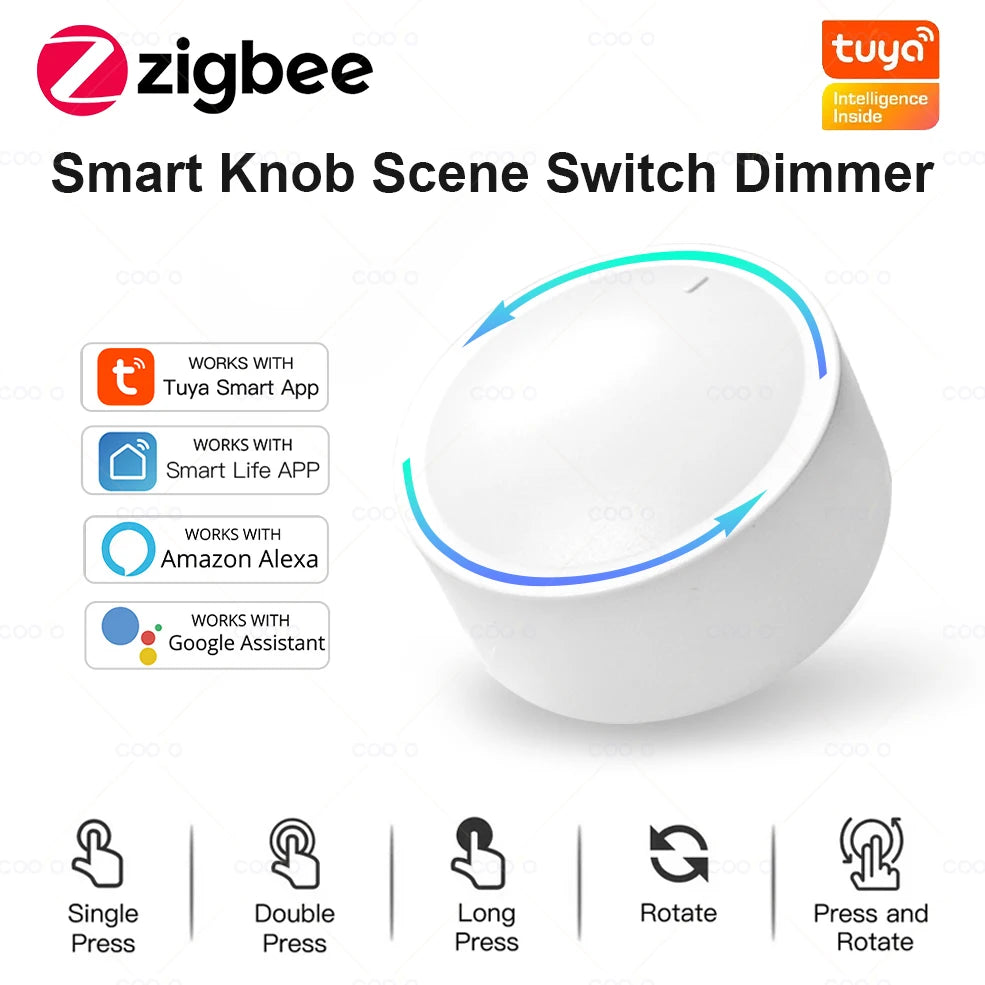 New Tuya ZigBee Smart Knob Switch DIY Wireless Scene Button Rotatable Dimmer Switch Home Appliances Automation Linkage Remoter