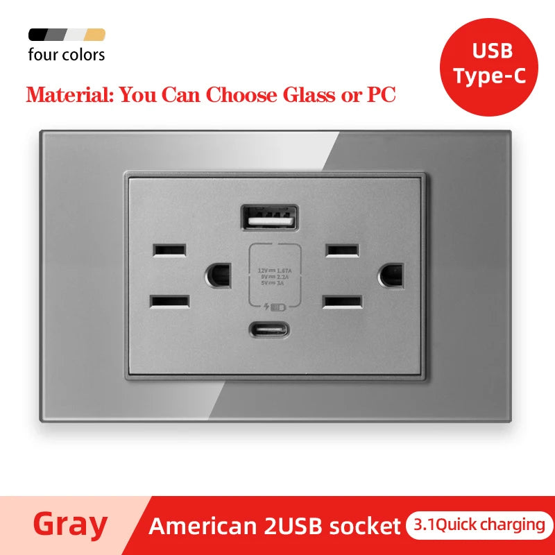 Herepow 118 Series Thailand American Standard مقبس حائطي مزدوج USB محول قابس الأجهزة المنزلية الذكية Type-c 3.1A شحن سريع