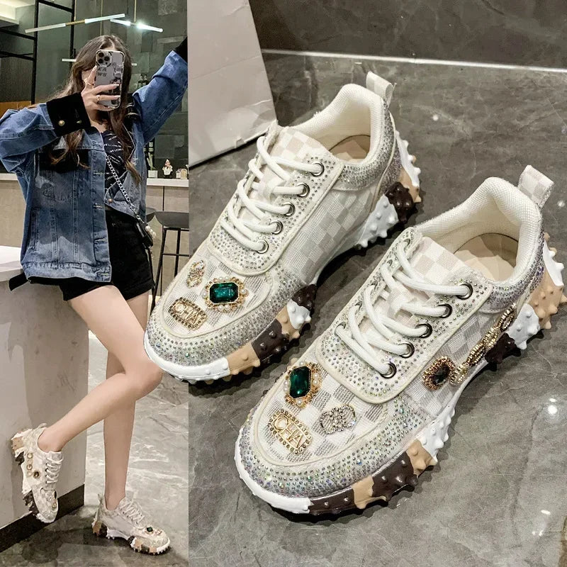 Autumn Women's Sneakers Fashion Luxury Rhinestone Ladies Shoes 2024 New Outdoor Platform Female Sports Shoes Vulcanized