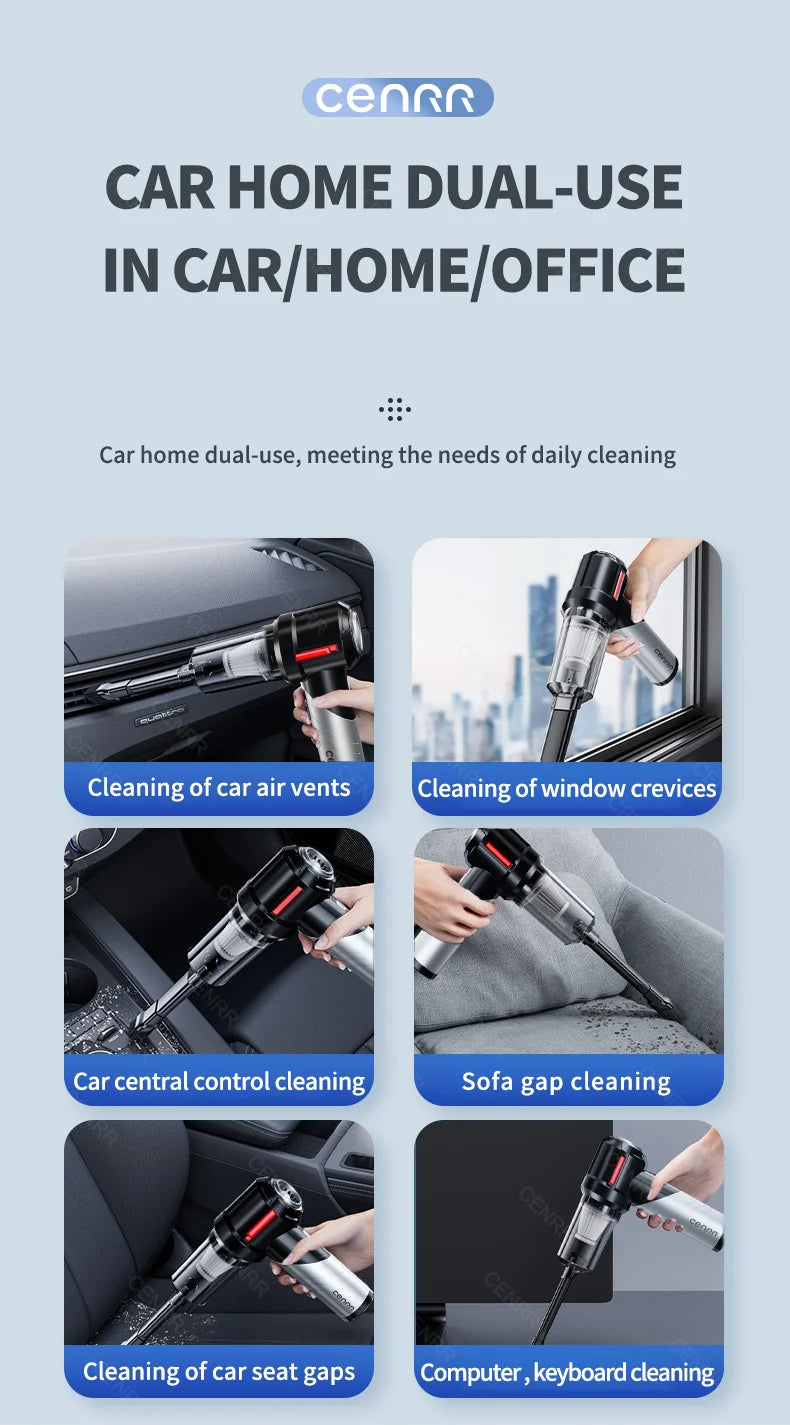 CENRR High Pressure Car Vacuum Cleaner Portable Handheld Mini Vacuum Cleaner Cordless Strong Suction Car Cleaner Home Appliance